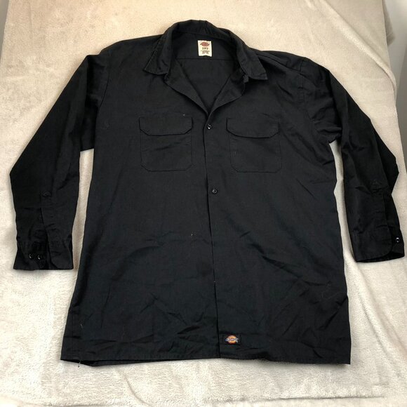 Dickies Mens Button Up Work Shirt Size 2XT Black Long Sleeve Pockets Classic - Picture 9 of 9